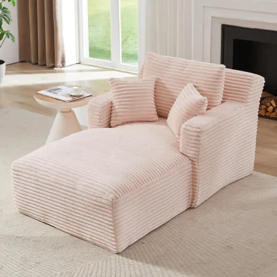 Obrázek produktu pro LVHOM Moderní sametové relaxační křeslo Chaiselongue s polštářem, pohodlná podlahová pohovka, nosnost až 150 kg, bez montáže, 166 x 100 x 82 cm, růžová