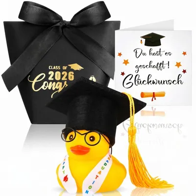 Produktbild von Quietscheente Doktorhut Geschenkset Bestandene Prüfung Lustige Badeente mit Diplom Class of 2026 Abschluss Geschenk für Studenten Bachelor Master