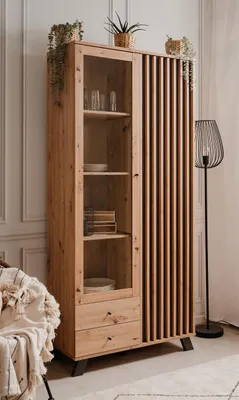 Produktbild von Vitrine Medan | mit 3D-Lamellen | Artisan Eiche / anthrazit