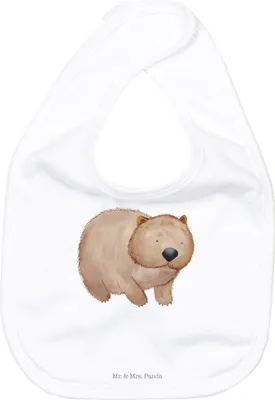 Produktbild von Mr. & Mrs. Panda Lätzchen Wombat - Weiß - Geschenk, Australien, Tiere, Motivation, Spucklätzchen, Das Leben Ist schön, Esslätzchen, Für Babys, Spruch, Baumwolle