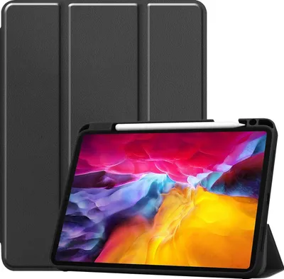Produktbild von Mobigear Dreifach-Faltetui für iPad Pro 11 Zoll (2022), aus TPU und Kunstleder, Klapphülle mit Stifthalter - Schwarz