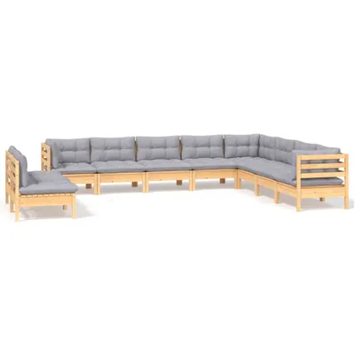 Produktbild von vidaXL 10-tlg. Garten-Lounge-Set mit Grauen Kissen Massivholz Kiefer