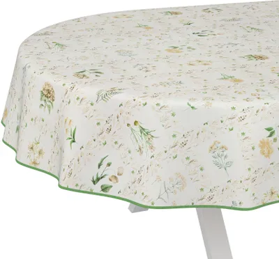 Produktbild von Tischdecke Floral Blumenkaro Beige Oval 200x140cm mit Band-Kante Wachstuch abwaschbar