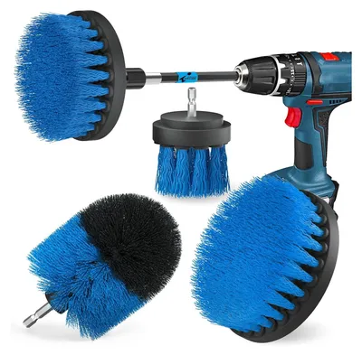 Produktbild von Bürstenaufsatz Bohrmaschine Set, 5 Stück Bürstenaufsatz Akkuschrauber Bürste Drill Brush, Leistungsstarke Bohrbürste Reinigungsbürste für Felgen/Fliesen/Küche/Böden/Auto/Badewanne, Blau