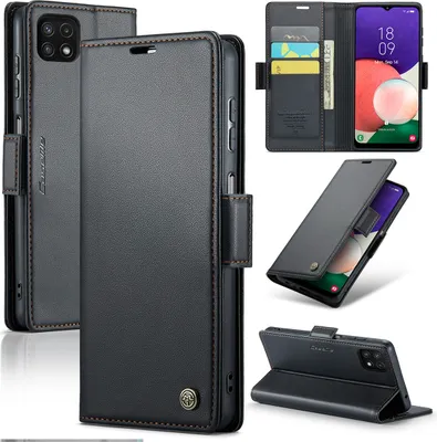 Produktbild von Galaxy A22 5G Hülle, Leder Brieftasche Kartenfach Schutzhülle mit Standfunktion für Samsung Galaxy A22 5G Schwarz