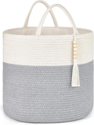 Image de Panier à bois gris de 406 cm avec poignées pour les couvertures