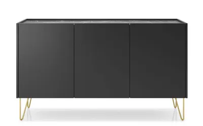 Zdjęcie produktu dla Nowoczesna Komoda RTV Glamour Czarny Grafit Mat Szafka RTV Złote Nogi 144 cm