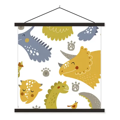 Produktbild von MuchoWow® Textilposter Dinosaurier - Schnittmuster - Jungen - Dino - Kinder 120x120 cm mit schwarzem Rahmen - Aufhängungsset