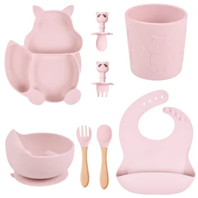 Image de Omgoods - Ensemble de repas pour bébé en silicone avec ventouse et couverts