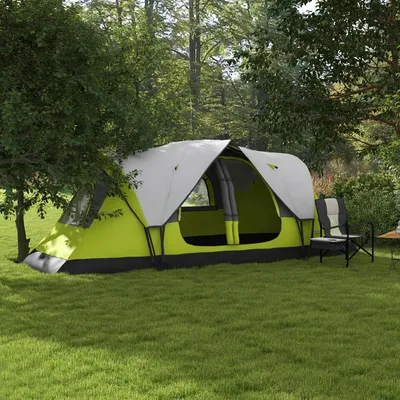 Produktbild von Campingzelt 6-8 Personen, Familienzelt 2 Räume mit Trennwand, Tunnelzelt Polyester, Dunkelgrün | 450 x 215 x 180 cm | 2000 mm Wassersäule | 7,5 kg