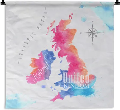 Produktbild von MuchoWow® Wandteppich Wandbehang England - Weltkarte - Farben 120x120 cm Tapisserie Dekoration Wandtuch - Modern - Baumwollgewebe