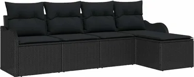 Image de Ensemble de canapés de jardin vidaXL en polyrotin noir