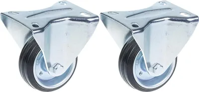 Produktbild von 80mm 3" schwarze Gummi-Starrrollen mit Deckplatte 70kg - 2er Set