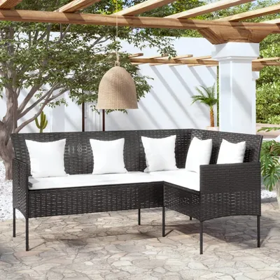 Produktbild von Möbel Sofa in L-Form mit Kissen Poly Rattan Schwarz - Gartensofas 318584