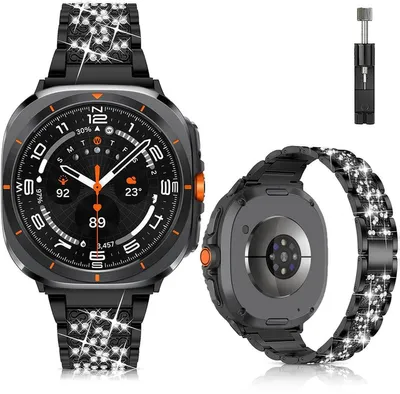 Produktbild von Stravo Luxe Strass Edelstahl-Armband für Samsung Galaxy Watch Ultra / Ultra 2025 – Elegantes Metallarmband, verstellbar mit Kürzungsset – Schwarz