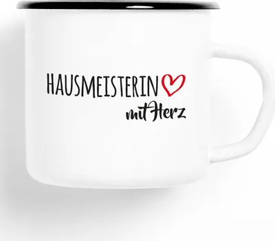 Produktbild von Huuraa Emaille Tasse Hausmeisterin Geschenk Kaffeebecher Vintage 300ml Hausmeisterin Präsent