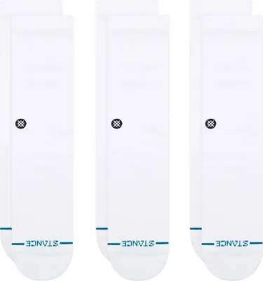 Three pairs of white socks are arranged vertically against a white background.