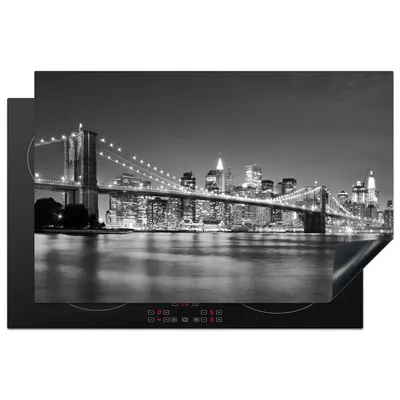 Produktbild von KitchenYeah© Herdabdeckplatte New York - Brücke - Brooklyn - Schwarz und weiß - Architektur , 81x52cm, Küche Deko, Glaskeramikkochfeld Herdabdeckung, Abdeckplatte fùr Kochfeld
