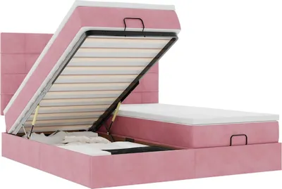 Produktbild von vidaXL Ottoman-Bett mit Matratzen & LEDs Rosa 200x200 cm Samt