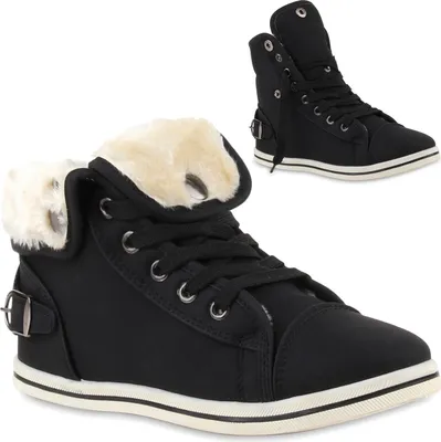 Zdjęcie produktu dla Mytrendshoe Ciepłe Damskie Trampki z Podszewką Wysokie Faux Fur Buckles Flats 78631, Kolor: Czarny, Rozmiar: 36