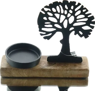 Produktbild von Riffelmacher Baum mit Teelichthalter Natur & Schwarz 18 cm - Aluminium & Holz