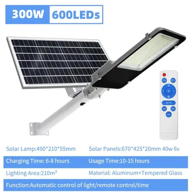 Produktbild von Solarleuchte für Außenbereiche - LED-Straßenleuchte - 300 W - Fernbedienung - Dimmbar - IP65 - Aluminium
