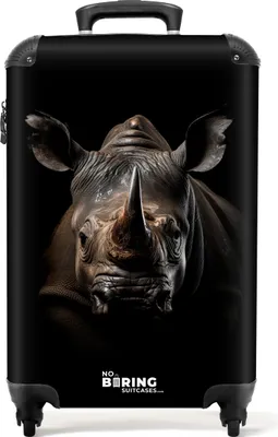 Produktbild von NoBoringSuitcases.com Handgepäck Koffer 55x40x20 cm, Tiere auf schwarzem Hintergrund: Nashorn, 36L