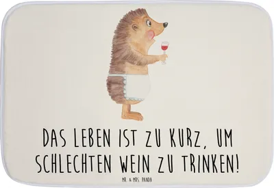 Produktbild von Mr. & Mrs. Panda Badteppich Igel Wein - Weiß - Geschenk, duschmatte, Badematte, Weinliebhaber, Duschvorleger, Gute Laune, Weinglas, Badvorleger, Badezimmerteppich, Spruch