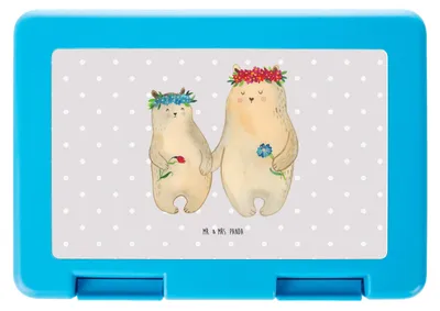 Produktbild von Mr. & Mrs. Panda Bentobox Bären mit Blumenkranz - Grau Pastell - Geschenk, Jausenbox, Snackbox, Lunchbox, Tochter, Bento Box, Kinder, Brot Aufbewahrungsbox, Papa, Family