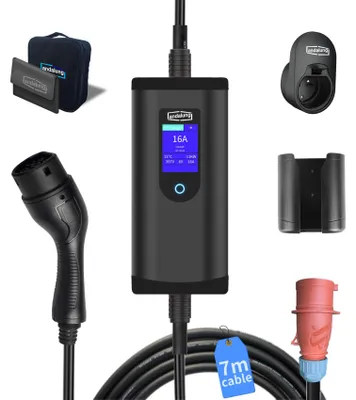 Imagen del producto de Cargador portátil para vehículos eléctricos, 11 kW - Enchufe CEE 16A - Cable de 7 metros - Protección IP65