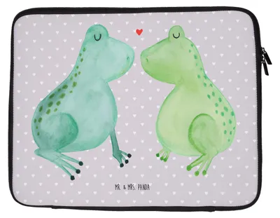 Produktbild von Mr. & Mrs. Panda Laptop Tasche Frosch Liebe 27 x 36 cm - Grau Pastell - Geschenk, Laptophülle, Jahrestag, Liebesbeweis, Hülle, Schutzhülle, Hochzeitstag, Freundin