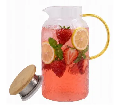 Produktbild von Glaskrug 1,8L mit Bambusdeckel & Edelstahlfilter | Krug für Wasser, Saft & Limonade, Borosilikatglas