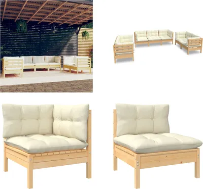 Produktbild von vidaXL 7 tlg. Garten Lounge Set mit Creme Kissen Massivholz Kiefer - Garten-Lounge-Set - Garten-Lounge-Sets - Gartenmöbel-Set - Gartenmöbel-Sets