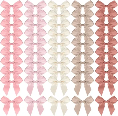 Productafbeelding van Kleine roze strikken voor knutselwerk - Set van 50 - Zelfklevende satijnen strikken - 5 cm - Strikdecoraties - Bakkerij