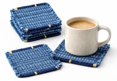 6er-Set Filzuntersetzer aus Baumwolle, 10×10 cm, blau