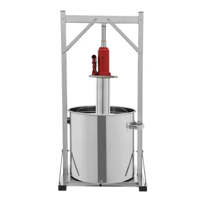 A hydraulic stainless steel fruit wine press.