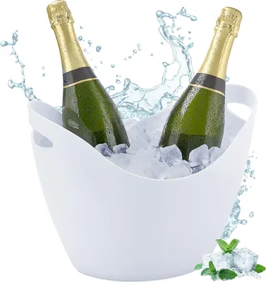 Produktbild von Relaxdays Sektkühler, Flaschenkühler, 8 Liter Volumen, Getränke kühlen, Vorratsbehälter HxBxT: 25,5 x 35 x 25,5 cm, weiß