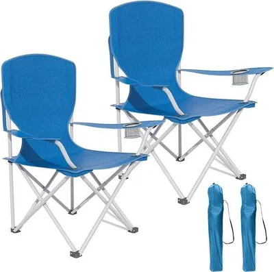 Produktbild von Unyqoos® Campingstuhl 2er-Set klappbar – faltbarer Anglerstuhl mit hoher Rückenlehne, Getränkehalter, Armlehnen & Tragetasche, 600D Oxford, bis 150 kg