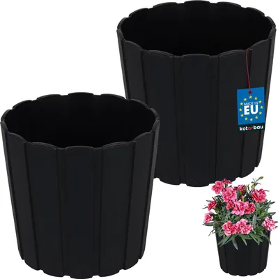 Produktbild von KOTARBAU® 2er Set Blumentopf Pflanzkübel ⌀ 15 cm H: 13 cm Anthrazit Kunststoff Pflanztopf für Zimmerplanzen Blumentöpfe Groß Außen Übertopf Balkon Dekorativ