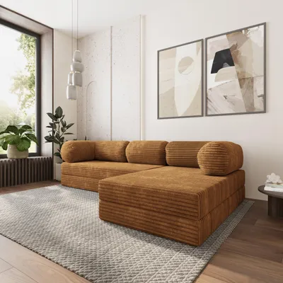 Produktbild von Masseno Ecksofa ETERA mit Schlaffunktion, Modulares Schlafsofa aus Schaumstoff, Klappbares Bodensofa - Orange, TILIA 56