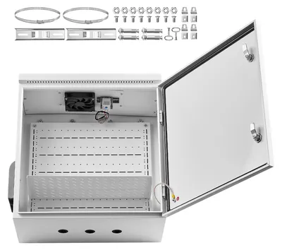 Obrázok produktu pre SucceBuy Vodotesný elektrický rozvádzač IP65, rozvádzač z ocele valcovanej za studena s termostatom, ventilátorom a ochranou proti dažďu, uzamykateľná prípojná skriňa pre vonkajšie použitie, rozmery: 60 x 30 x 60 cm
