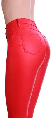 Produktbild von topschuhe24 2354 Damen Skinny Hose Lederoptik High Waist , Farbe:Rot, Größe:42 EU