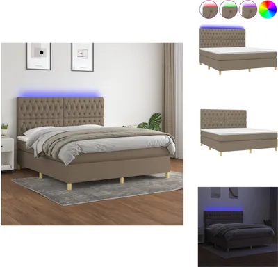 Immagine prodotto di vidaXL Letto a molle con materasso e tessuto LED Taupe 160x200 cm - Letti & strutture letto