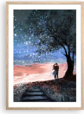 Produktbild von Gerahmtes Poster - Rahmen in heller Eiche - Himmel Mond Liebhaber - 50x70 cm - Wand Bild - Wanddeko - Wandbilder - Kunstposter - Wandposter - Bilderrahmen - Bilder - Kunstdruck - P2NPA50x70-4800