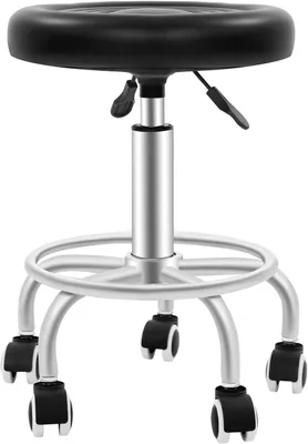 Produktbild von Höhenverstellbarer Drehhocker mit 150 kg Tragkraft, 45-mm-Schaumstoffpolster, 360°-Drehbarkeit und Fußstütze in Schwarz
