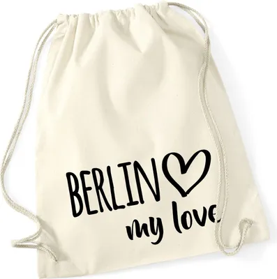 Produktbild von Huuraa Turnbeutel Berlin my love 12 Liter Natural Baumwolle Rucksack Geschenkidee