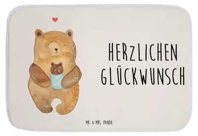 Produktbild von Mr. & Mrs. Panda duschmatte Bär Baby - Weiß - Geschenk, Geburt, Badvorleger, Geburtstag, Badematte, badezimmermatte, Badteppich, Nichte, Mutter, Badezimmerteppich, Teddy
