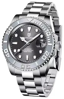 Image de Montre pour homme Pagani Design Yachmaster, mouvement mécanique, en acier inoxydable, argenté/gris
