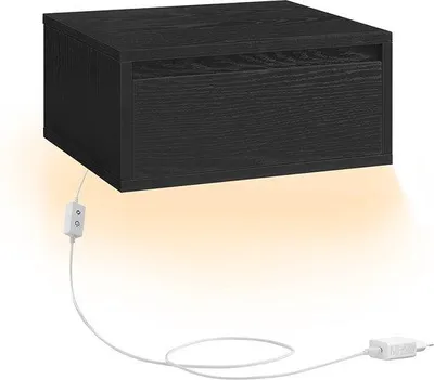 Image de Table de chevet suspendue – Avec éclairage à 3 couleurs, bois de chêne noir