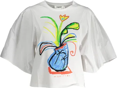 Produktbild von Damen Weißes Kurzarm T-Shirt mit Print, Stickerei und Rundhals